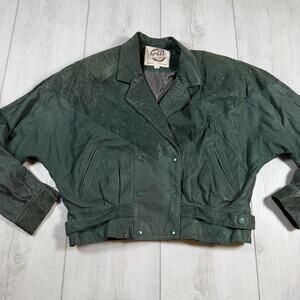 VTG 80s G-III Leather Suede Snakeskin Cropped Bomber Jacket Green Paisley Medium